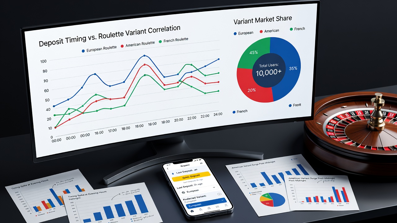 Grafik zeigt Einzahlungsmuster und Roulette-Varianten auf mobilen Apps mit Zeitachsen und Variantenverteilung