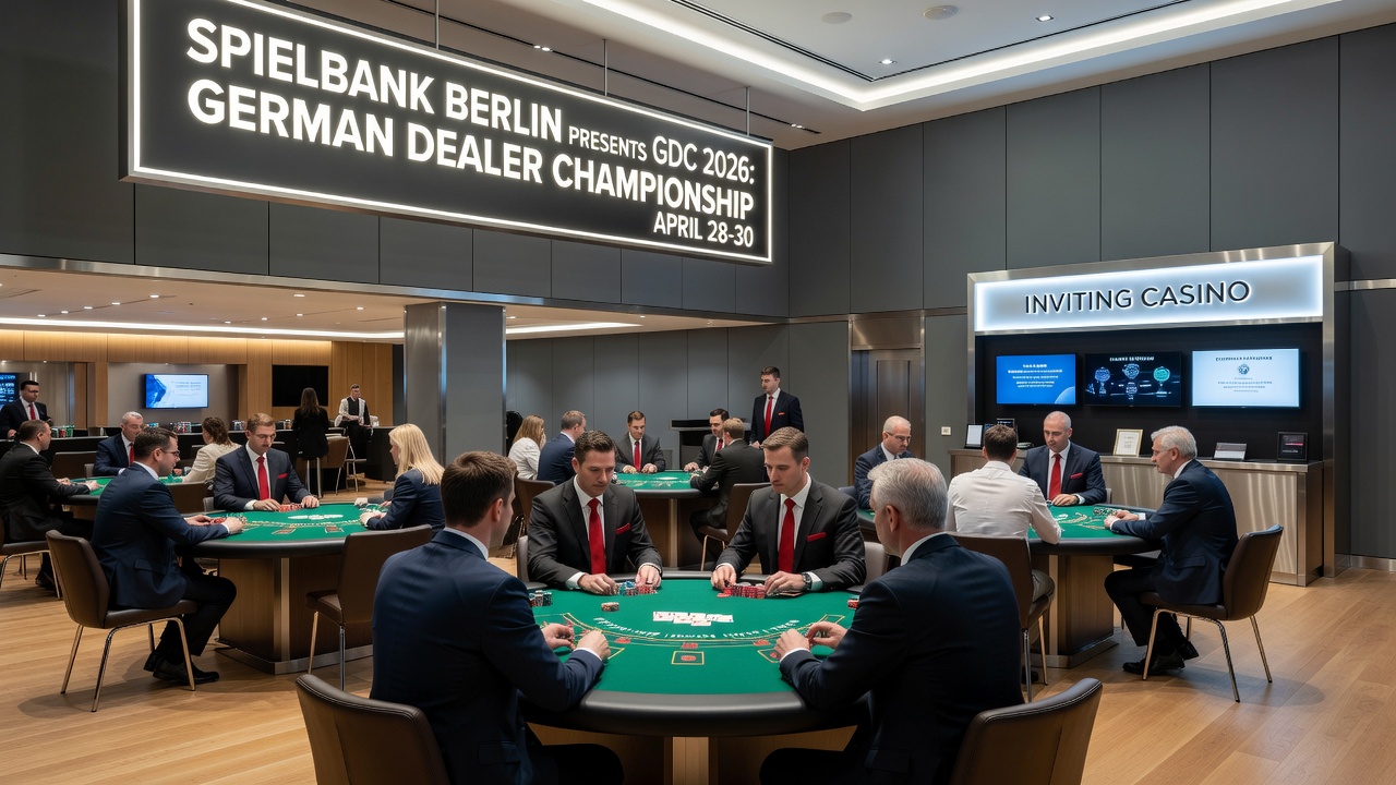 Croupiers bei der Präzisionsübung mit Jetons und Stapeln während der Meisterschaft in Berlin
