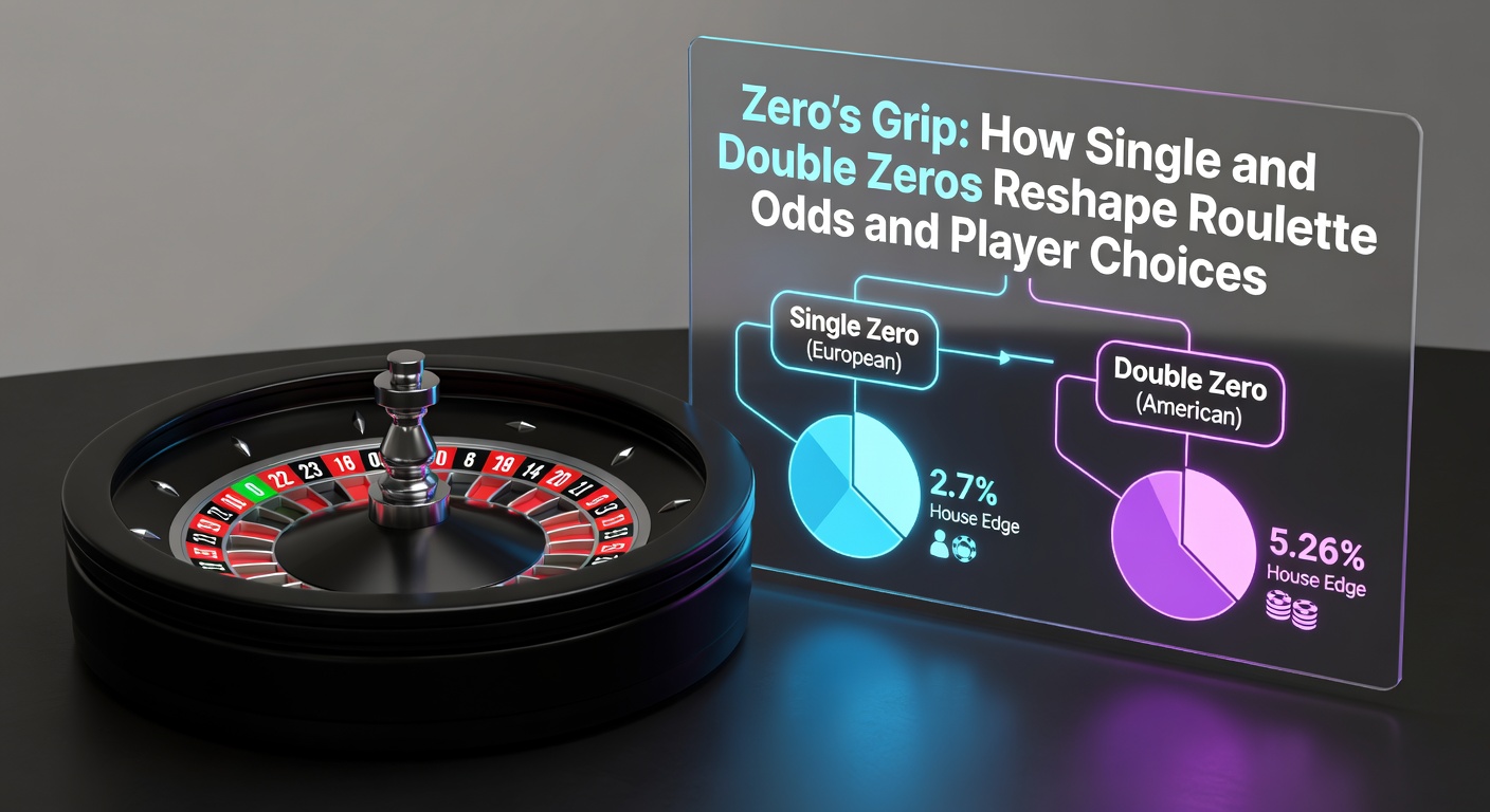 Roulette-Rad mit Hervorhebung der Null-Felder in europäischer und amerikanischer Version, das den zentralen Einfluss der Zeros auf die Spielmechanik illustriert